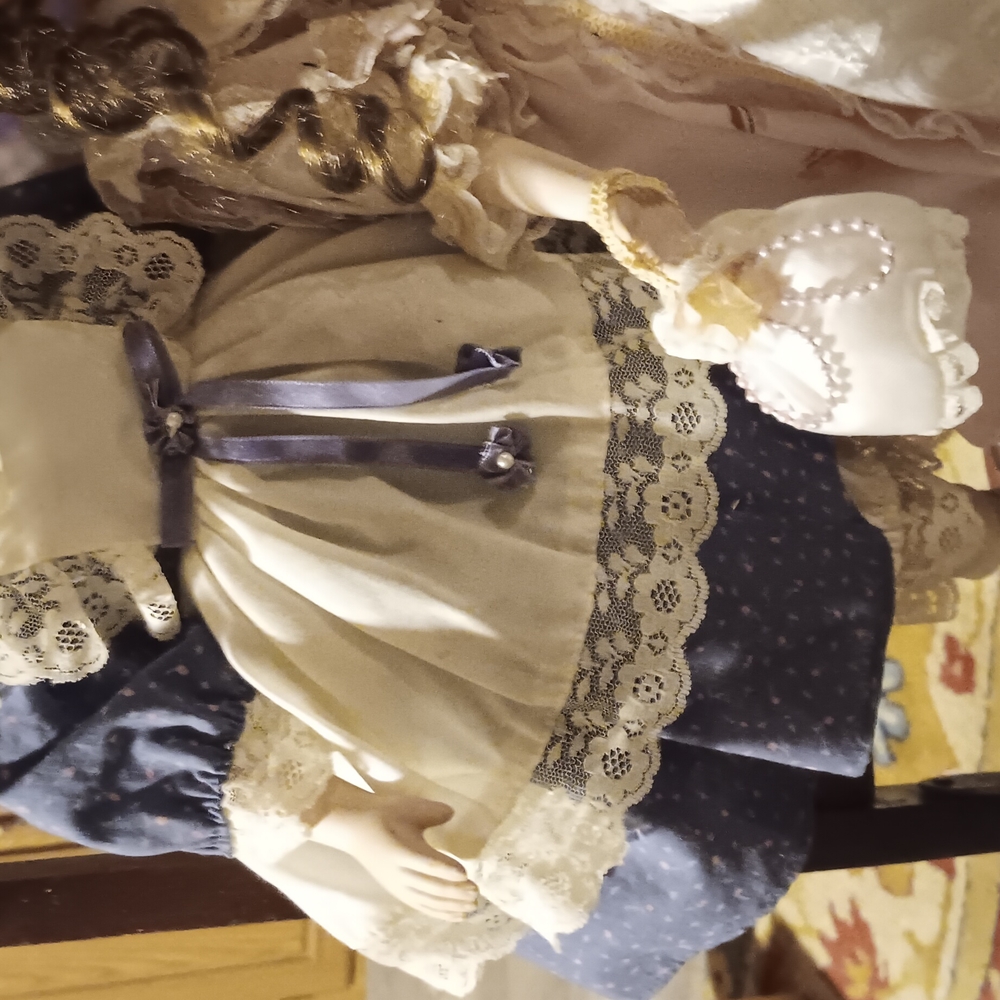 Porcelain Doll in Blue and Cream Dress